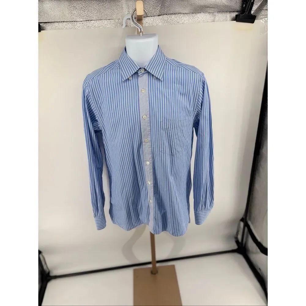 Ermenegildo Zegna Men’s Blue White Striped Cotton Button-Down Dress Shirt M